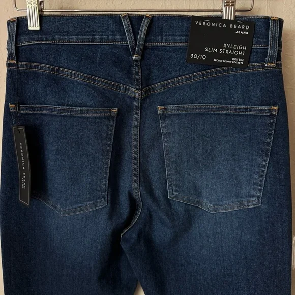NWT VERONICA BEARD Ryleigh Slim
Straight High Rise Jeans Bright Blue Raw Hem 30 - Picture 10 of 16